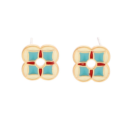 Vintage Geometric Floral Stud Earrings