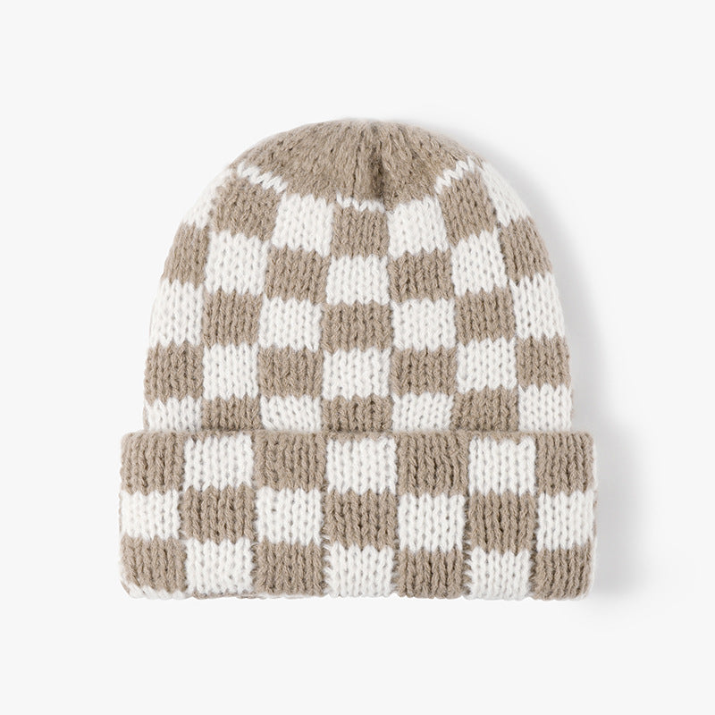 Plaid Contrast Color Warm Knit Beanie