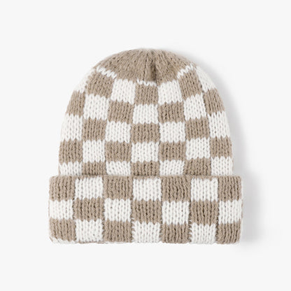 Plaid Contrast Color Warm Knit Beanie