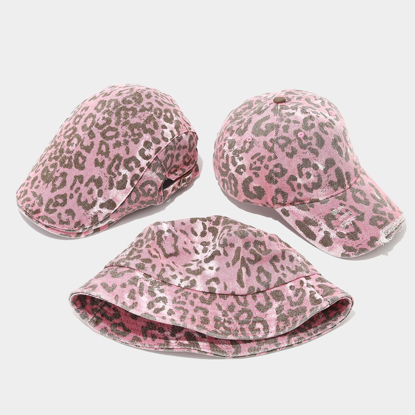 Distressed Retro Leopard Print Bucket Hat