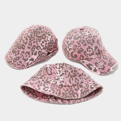 Distressed Retro Leopard Print Bucket Hat