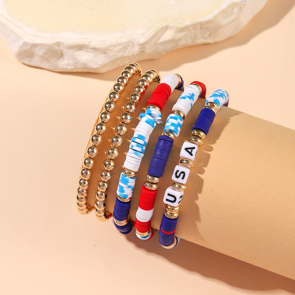 Trendy USA Letters Beaded Stretch Bracelet