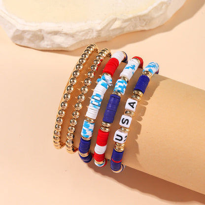 Trendy USA Letters Beaded Stretch Bracelet