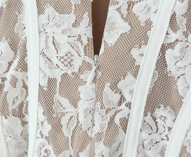 Solid Color Spaghetti Strap Lace Ruffled Dresses