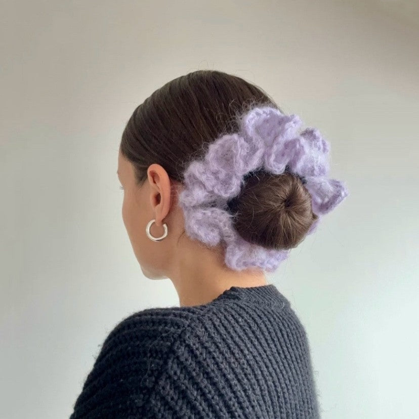 Fuzzy Color Block Handmade Ruffle Scrunchies