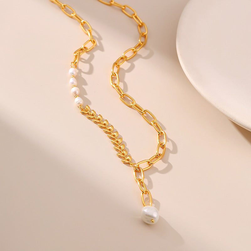 Pearl Wheat Bead Chain Splicing Necklace