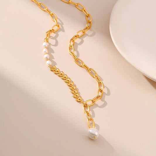 Pearl Wheat Bead Chain Splicing Necklace