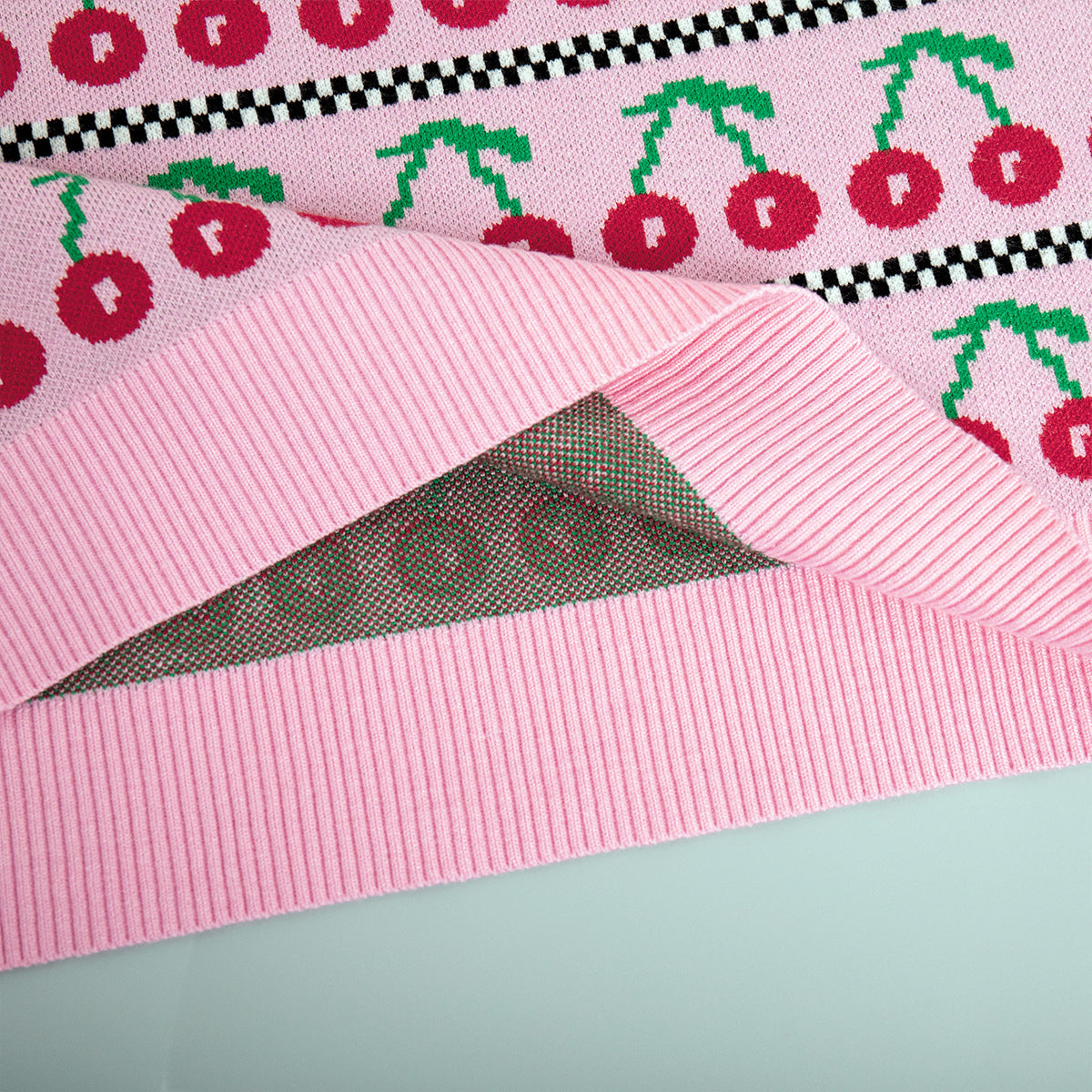 Cherry Print Contrast Color Sweater