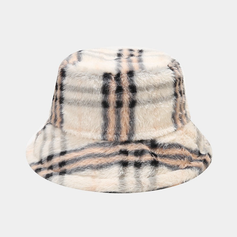 Plaid Fuzzy Casual Outdoor Winter Bucket Hat