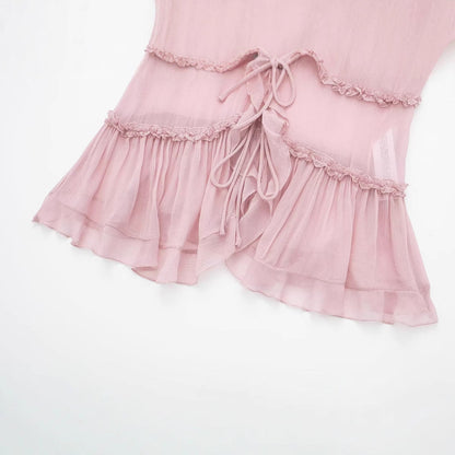 Solid Color Layered Ruffle Spaghetti Strap Top