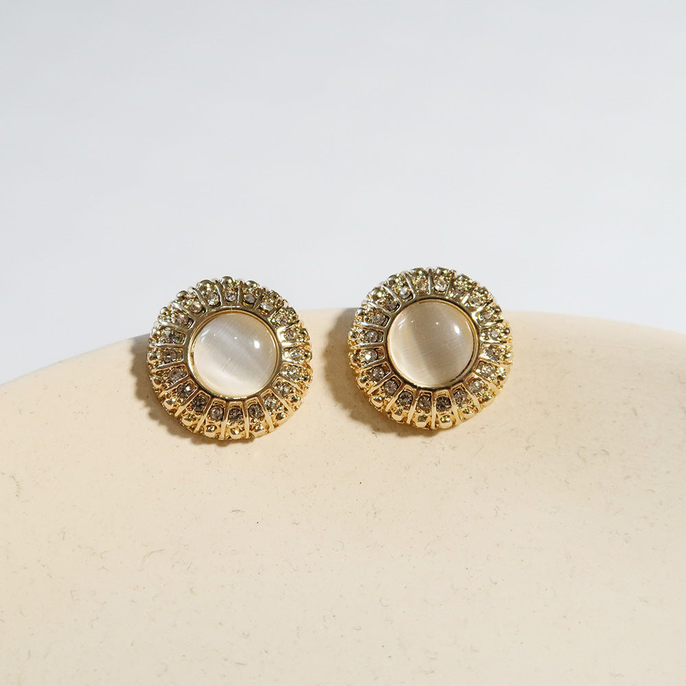 Round Cat’s Eye Stone Clip-On Earrings