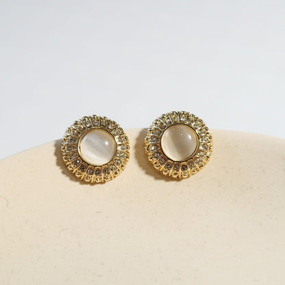 Round Cat’s Eye Stone Clip-On Earrings