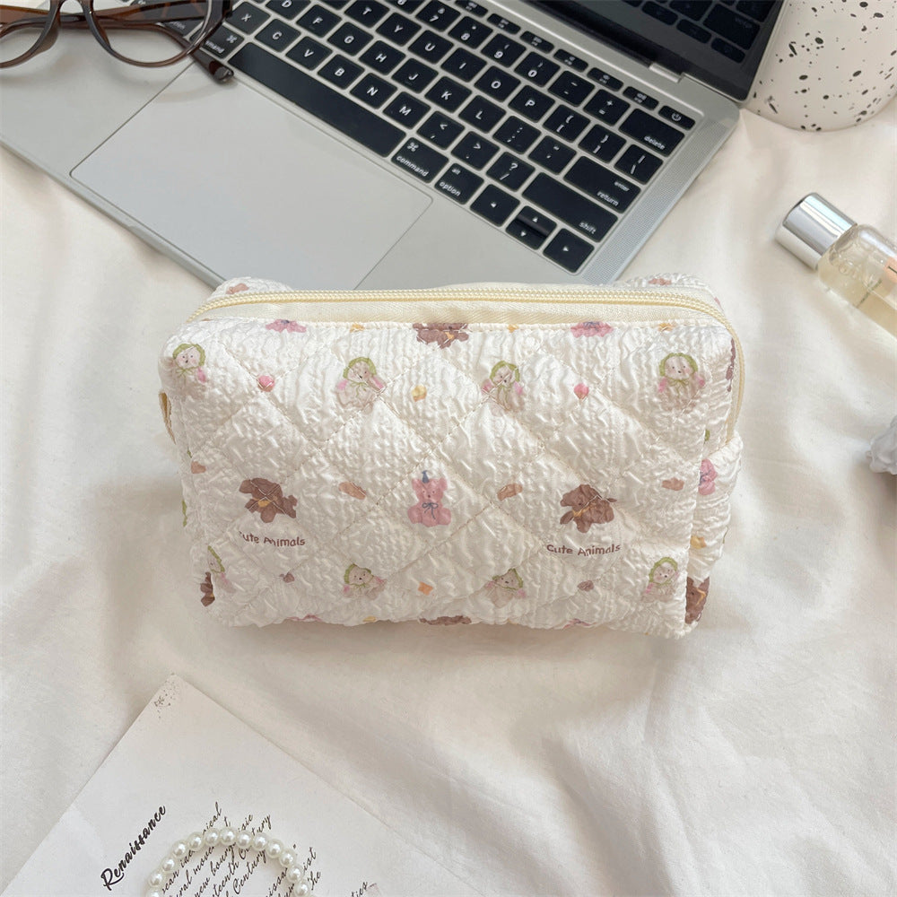 Cute Cartoon Print Flower Print Make Up Bag
