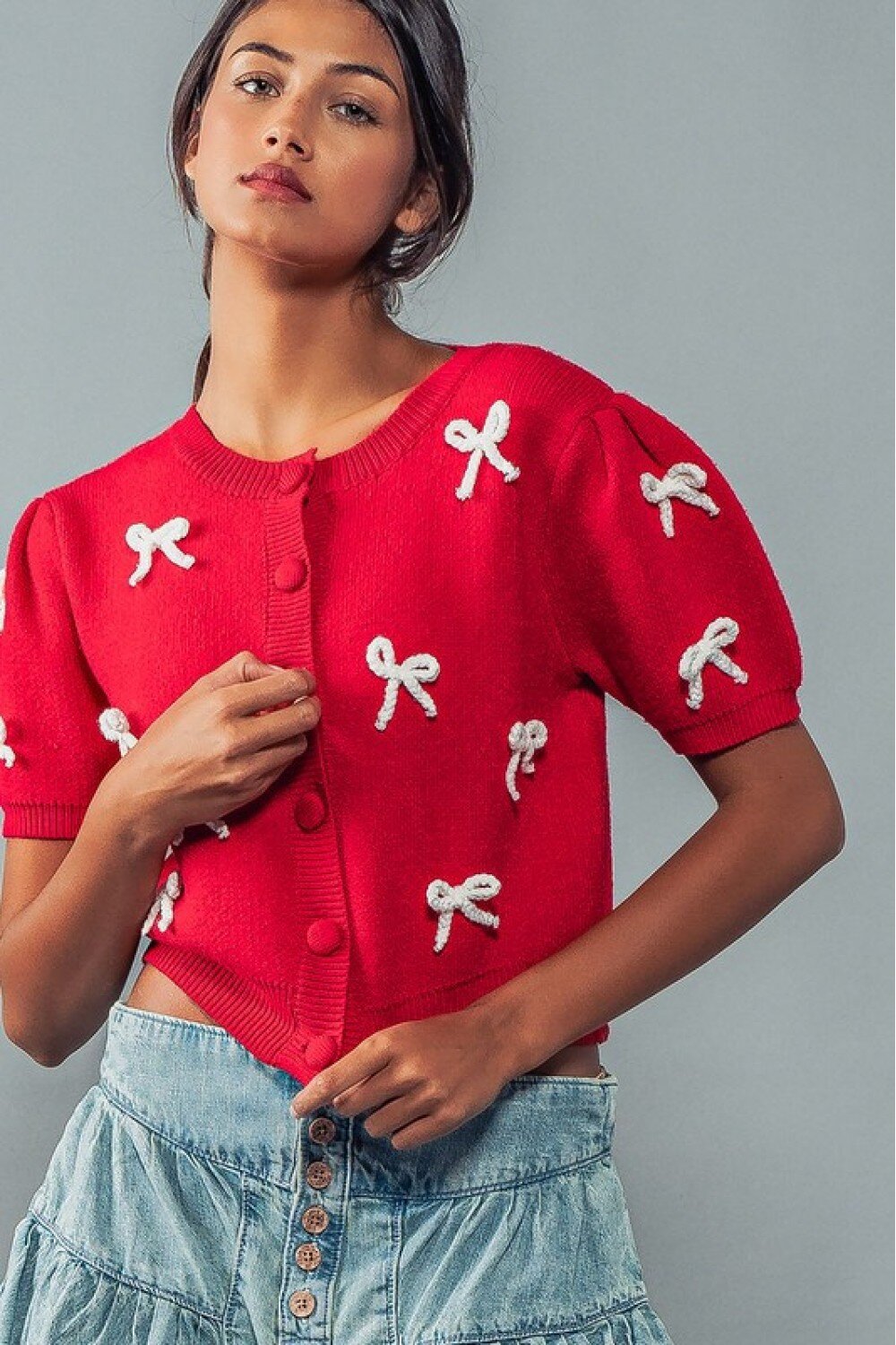 Bows Sweet Short Sleeves Knit Cardigan