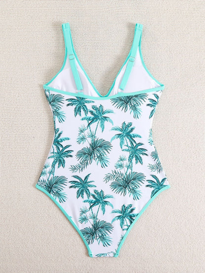 Sexy Floral Ptrint One-Piece Sporty Swimsuit