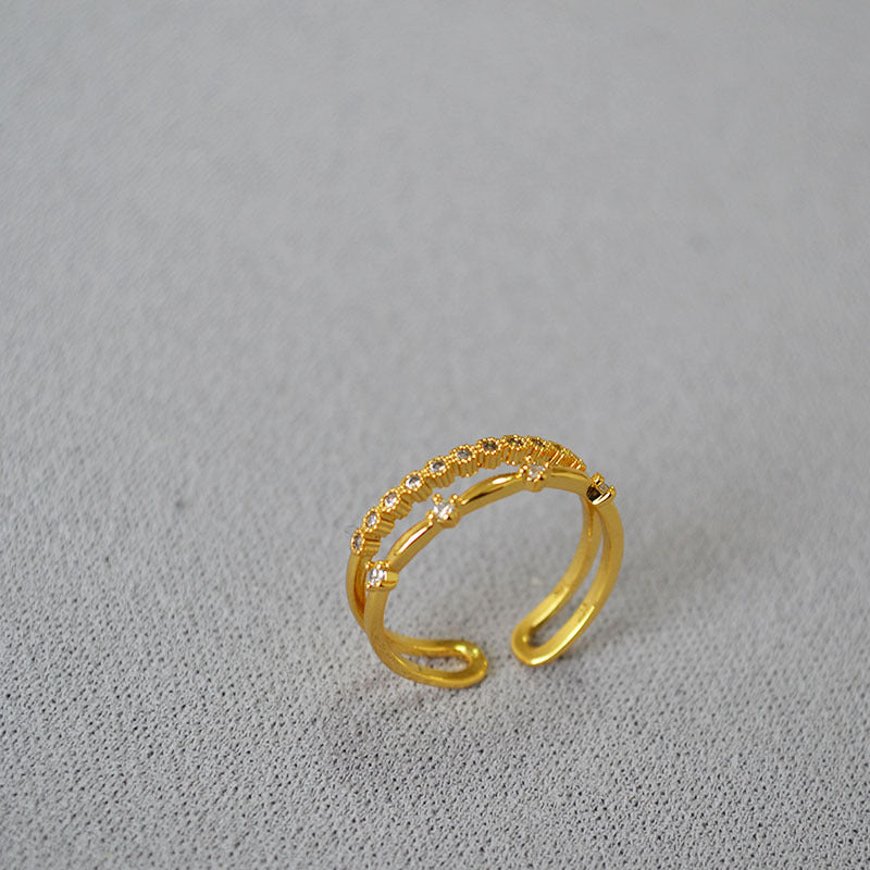 Gold Plated Zircon Double-Layer Open Ring