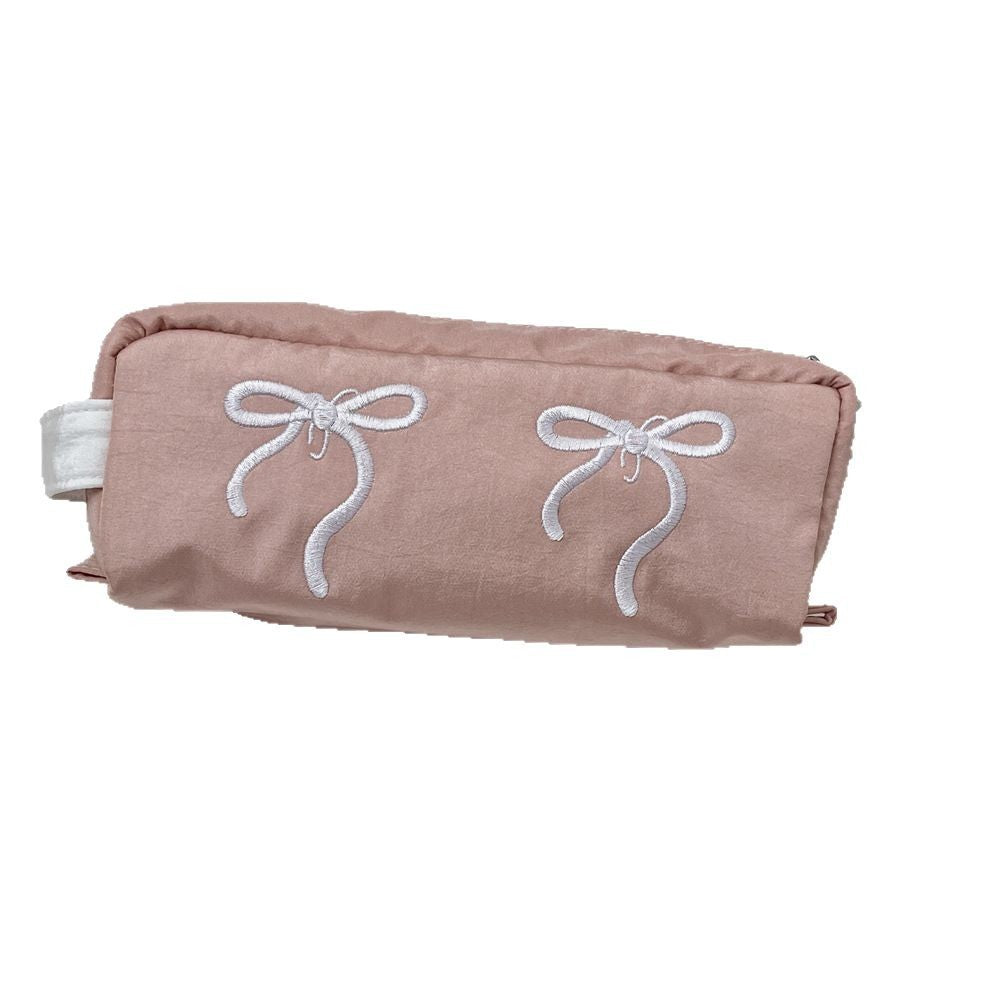 Bow Embroidered Large Capacity Pencil Pouch