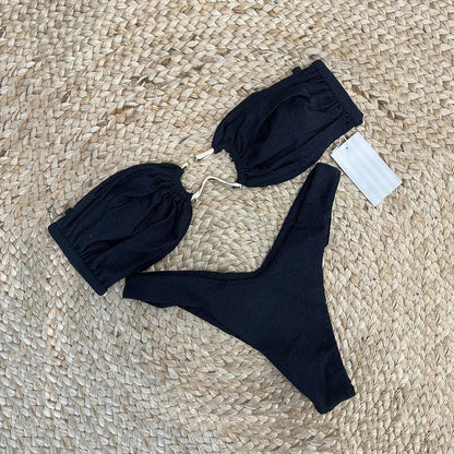 Solid Color Strapless Triangle Bikini Swimwear