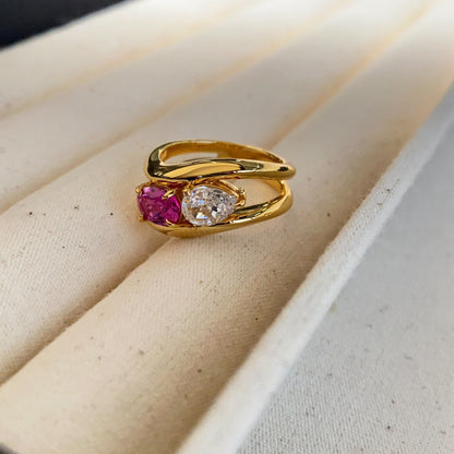 Wavy Double Color Diamond Open Rings