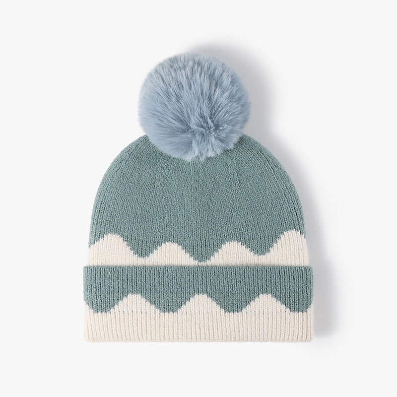 Contrast Color Simple Casual Knit Pom Beanie