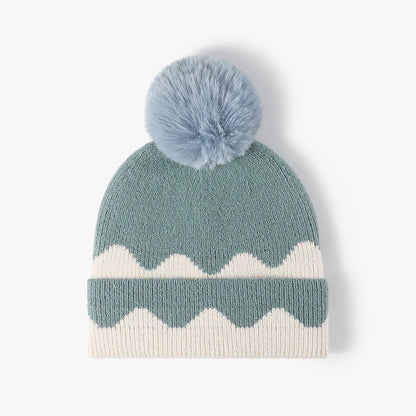 Contrast Color Simple Casual Knit Pom Beanie