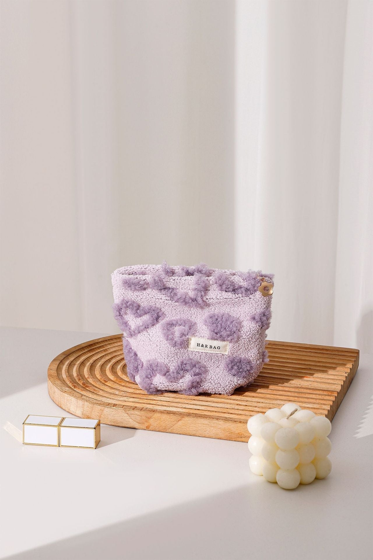 Purple Plushed Soft Love Jacquard Make Up Bag
