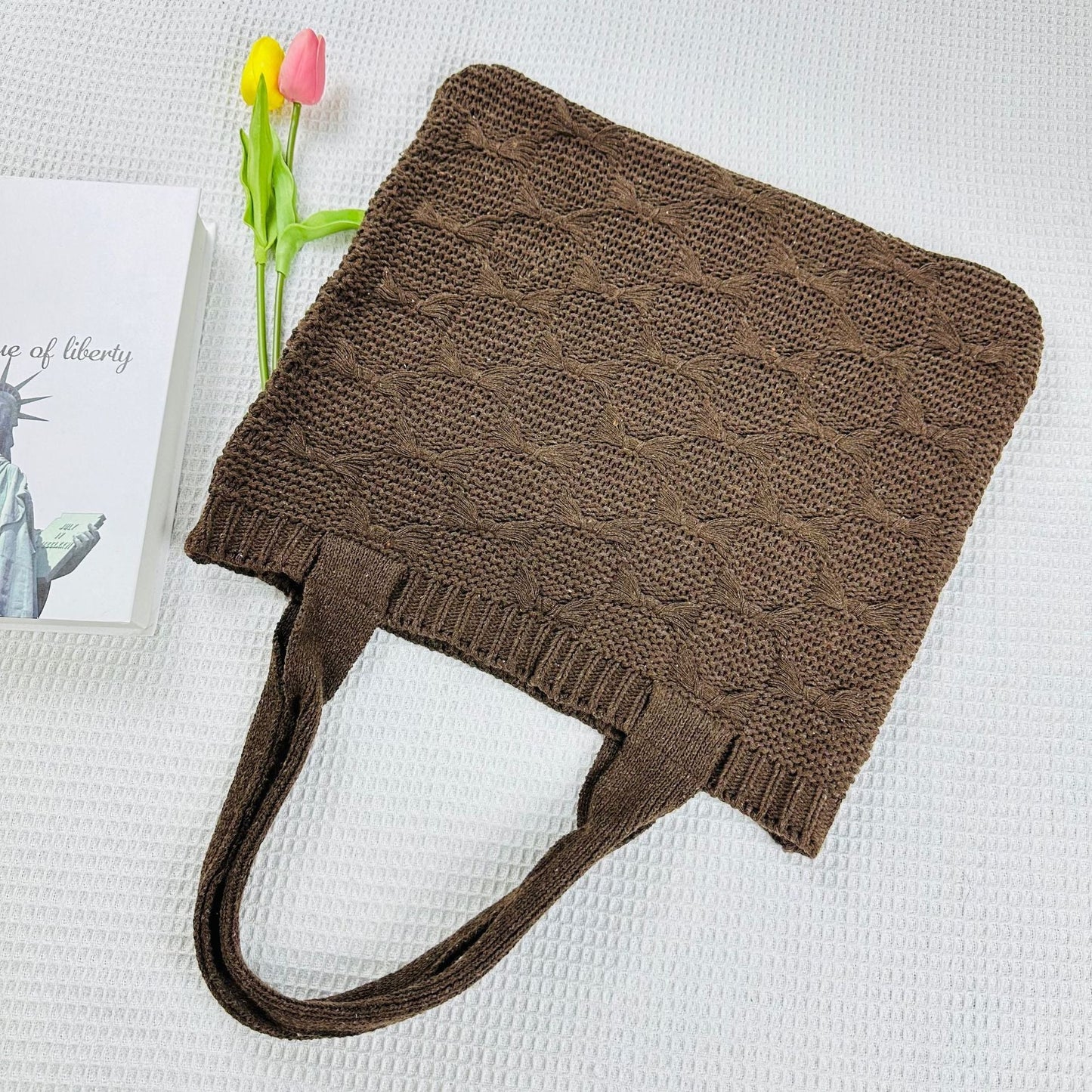 Solid Color large Cpacity Knit Shoulder Tote Bag