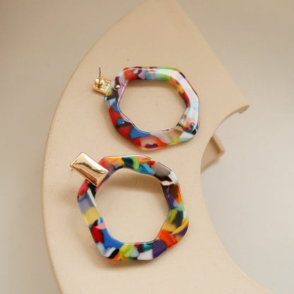 Colorful Acetate Geometric Drop Hoop Earrings