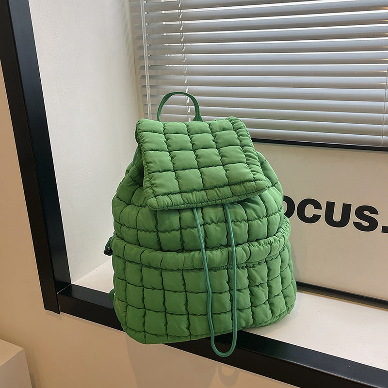 Solid Color Puffer Plaid Lightweight Shoulder Bag