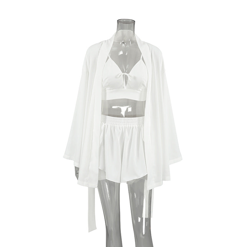 3PCS Solid Color Split Homwear Sets