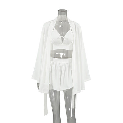 3PCS Solid Color Split Homwear Sets