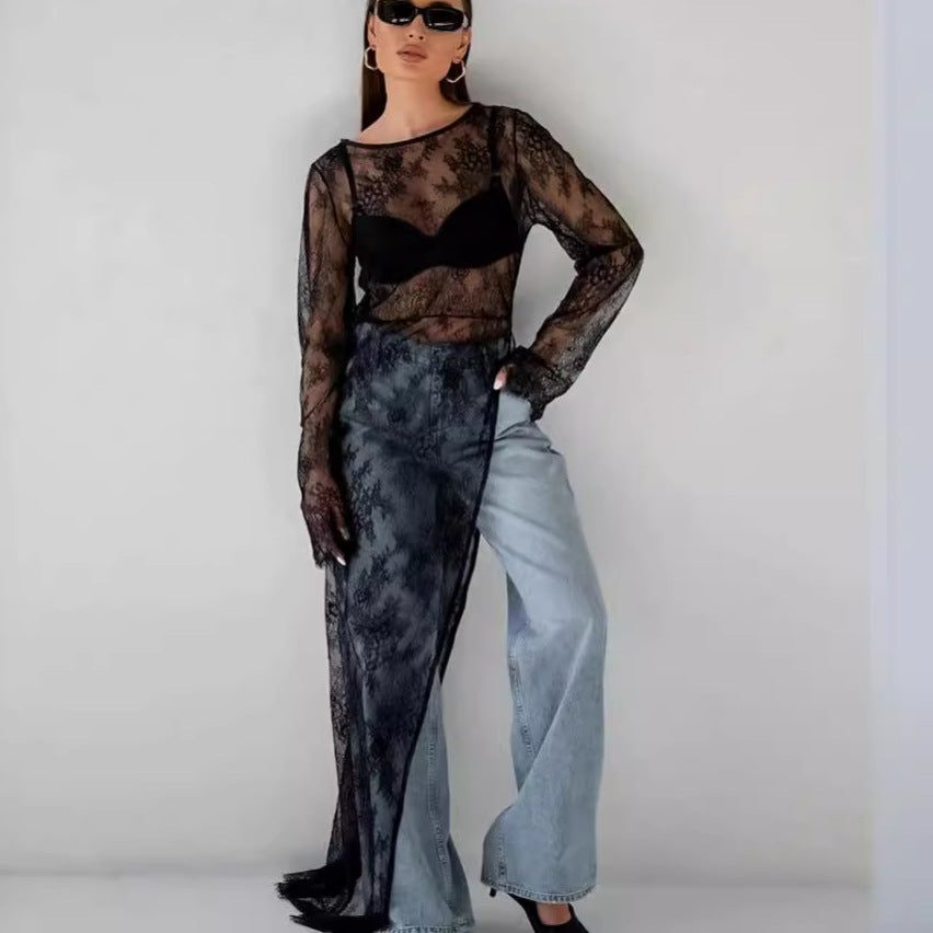 Lace See Through Side Split Long Dress