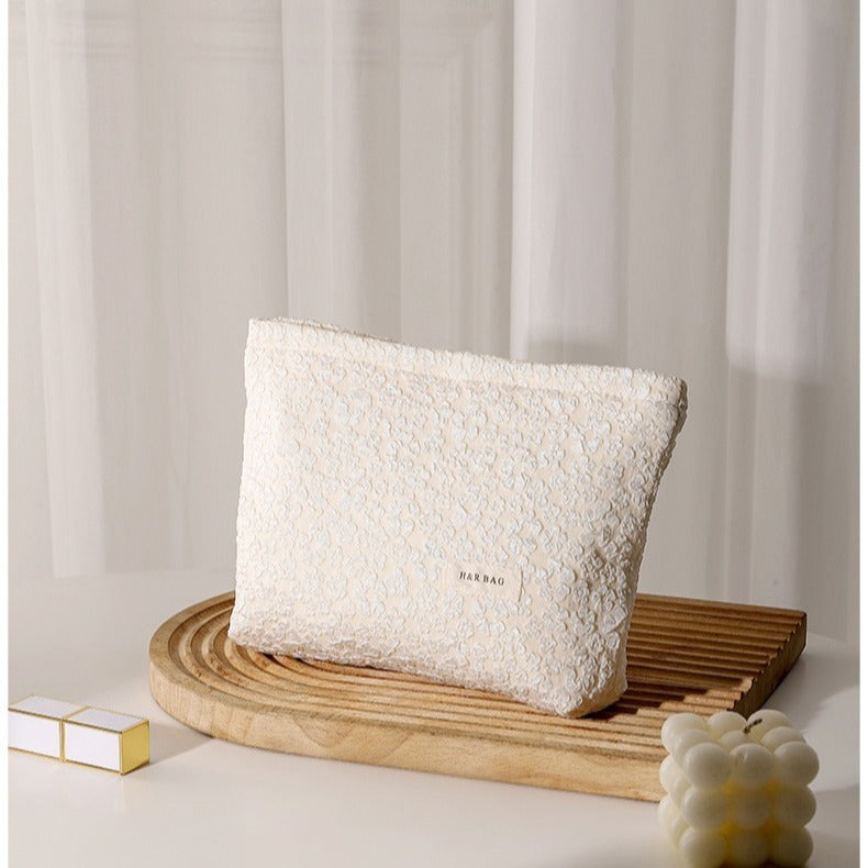 Solid Color Flower Print Makeup Bag