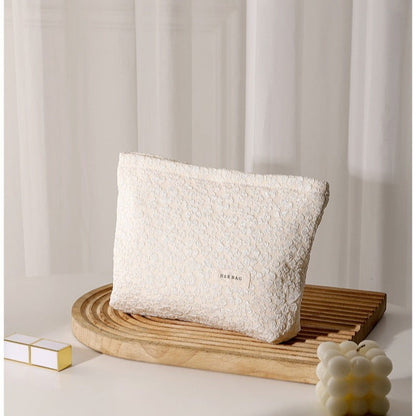 Solid Color Flower Print Makeup Bag