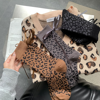 Leopard Bow Color Block Sweet Socks