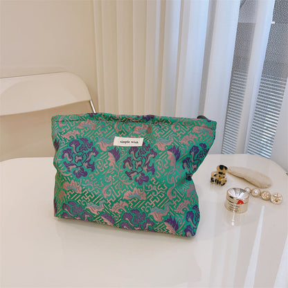 Elegant Jacquard Portable Zipper Cosmetic Bag