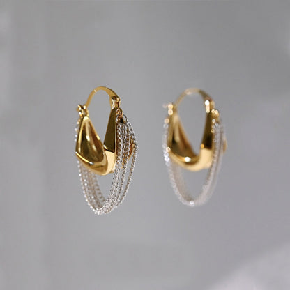 Gold Elegant Tassel Hoop Dangle Earrings