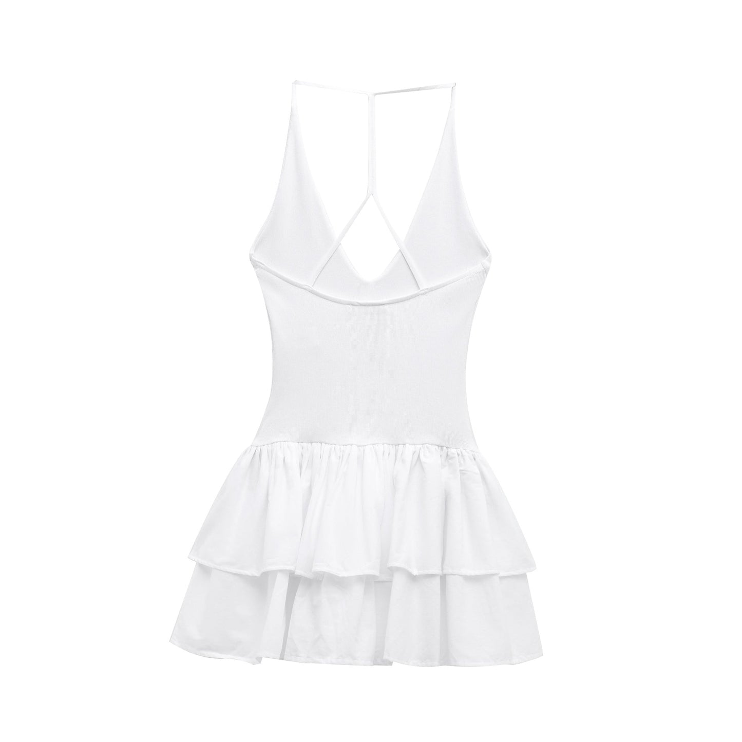 Simple Solid Color Halter Ruffle Dress