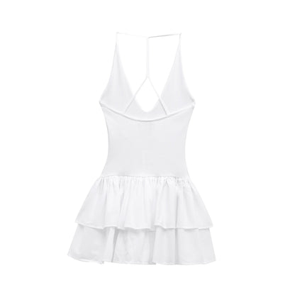 Simple Solid Color Halter Ruffle Dress