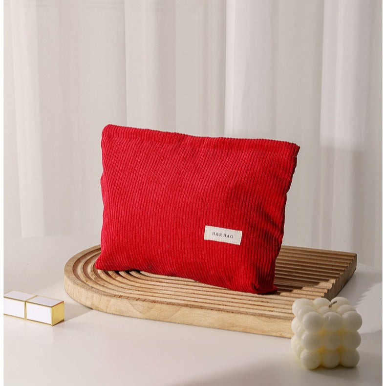 Simple Solid Color Corduroy Cosmetic Bag