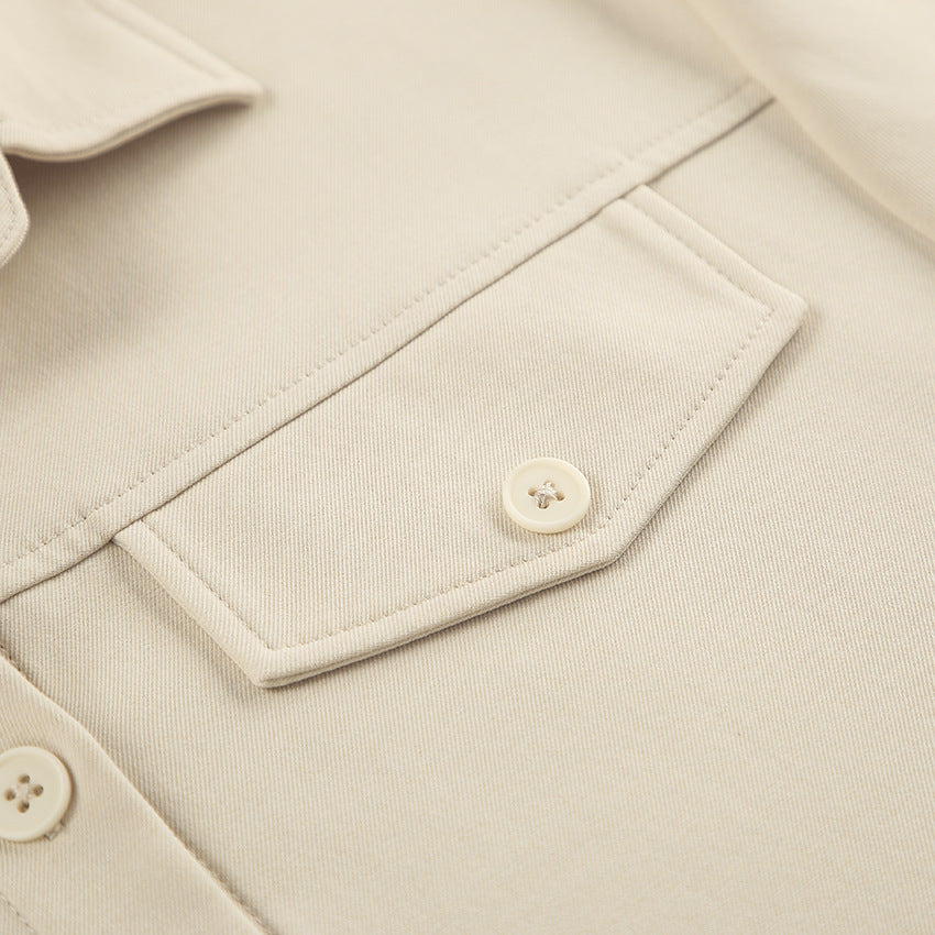 Belted Drop Shoulders Pockets Shirt Mini Dress