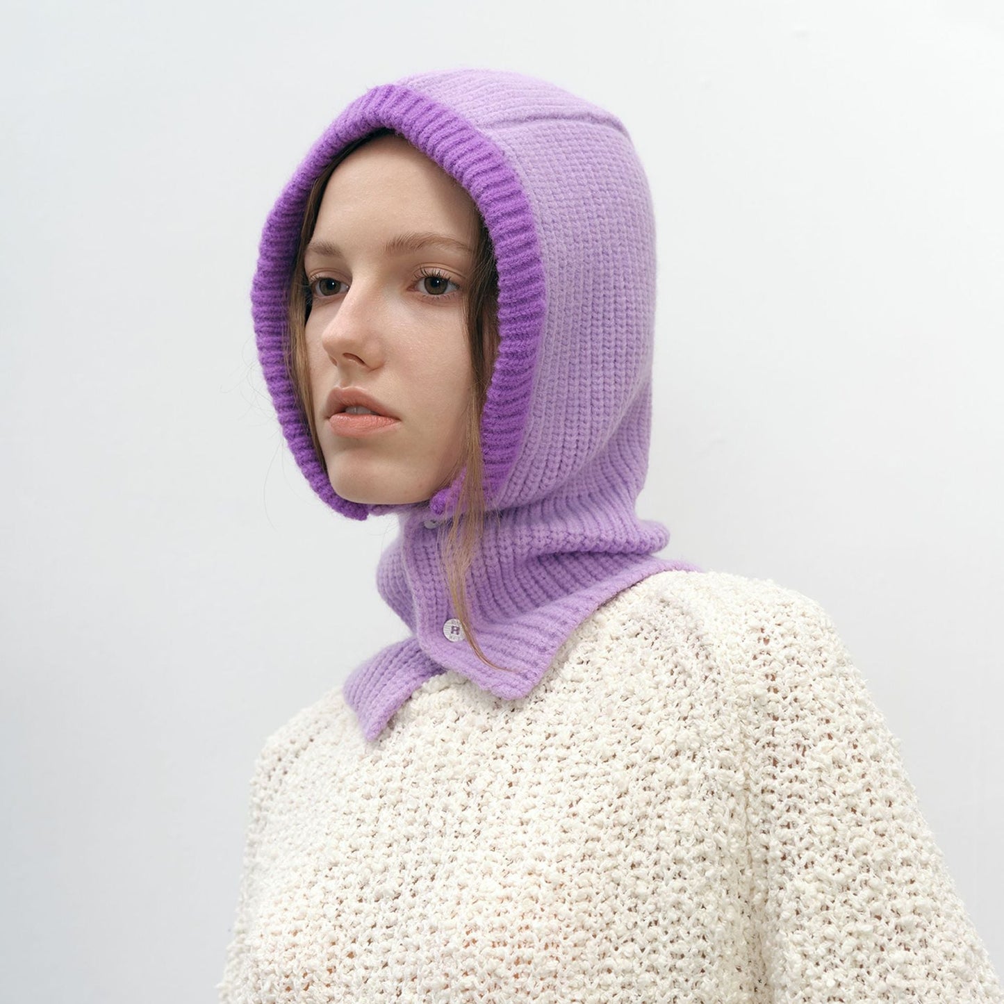 Simple Color Block Button Down Knit Hat Scarve