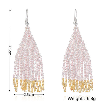 Color Block Beads Tassel Drop Earrings