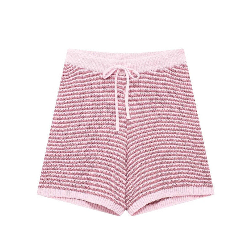 Casual Knit Collared Top and Shorts Set