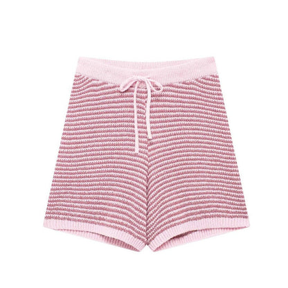 Casual Knit Collared Top and Shorts Set