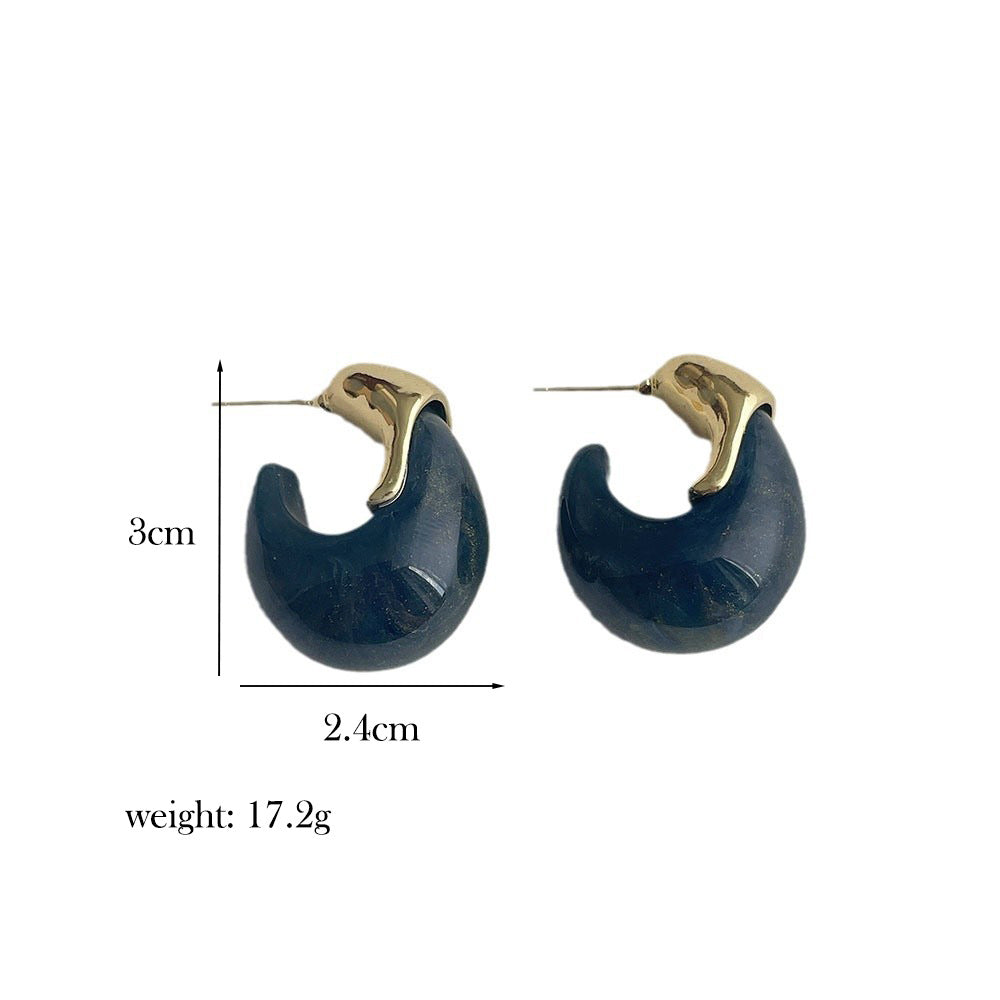 Vintage Stone C-Shape Stud Earrings