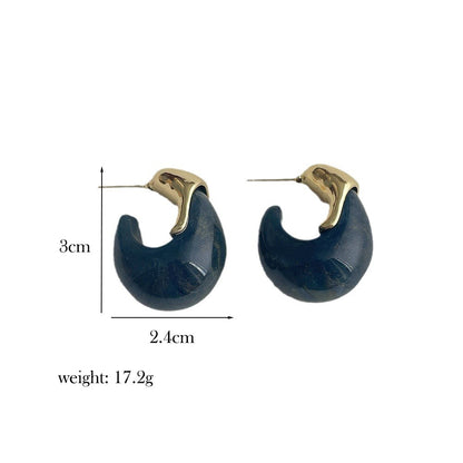 Vintage Stone C-Shape Stud Earrings