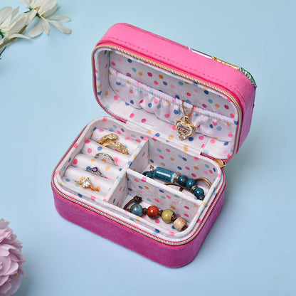 Cute Embroidered Portable Velour Jewelry Case