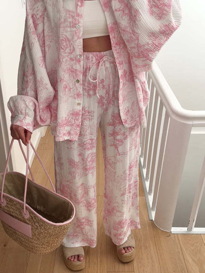 Casual Print Shirt Loose Pants Sets