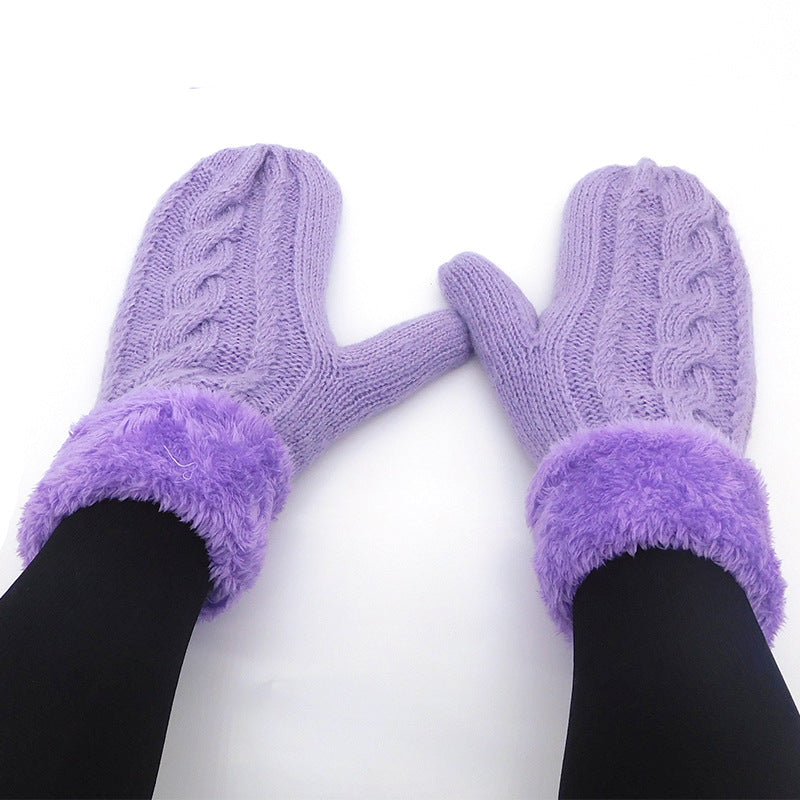 Solid Color Twist Knit Winter Padded Gloves